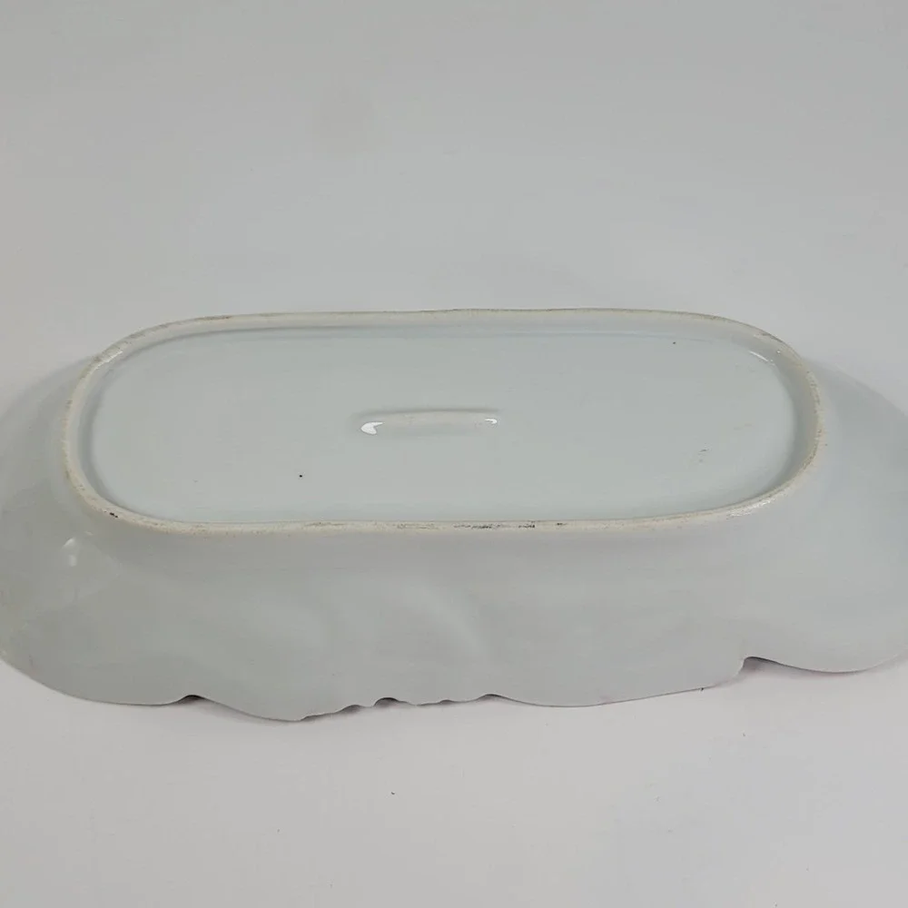 Vintage Porcelain Celery Dish Pink Rose Floral Scalloped Edge Serving Tray 12in